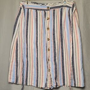 a.n.a Striped Linen Blend Midi Skirt Womens 14 Multi-Color Coastal Boho 76424-1